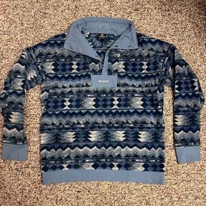 Columbia Blue Gray Aztec Fleece Pullover Jacket Men’s M